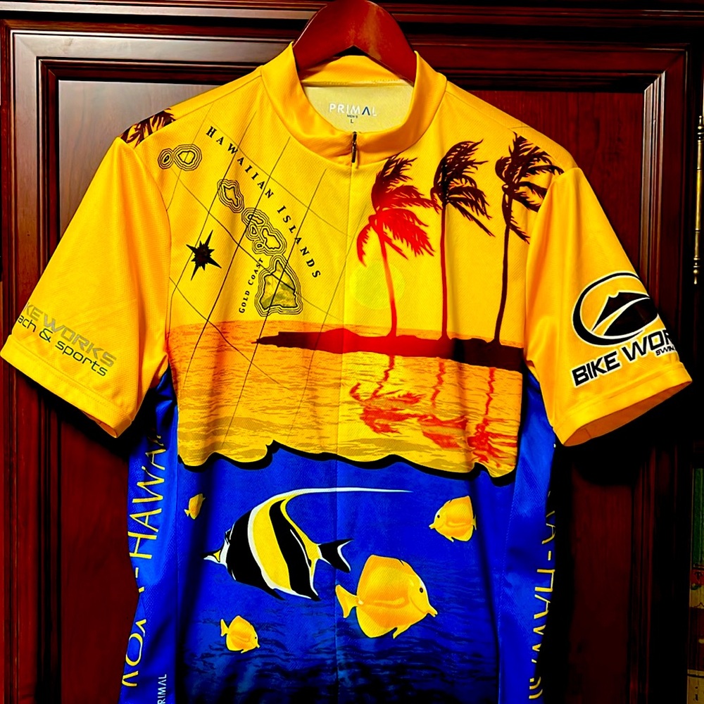 Like New Primal Kona, Hawaii Cycling Jersey Bike Works 3/4 Zip Up Lightweight!